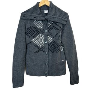 Columbia Wool Blend Fair Isle‎ Gray Sweater Cardigan Women’s Large